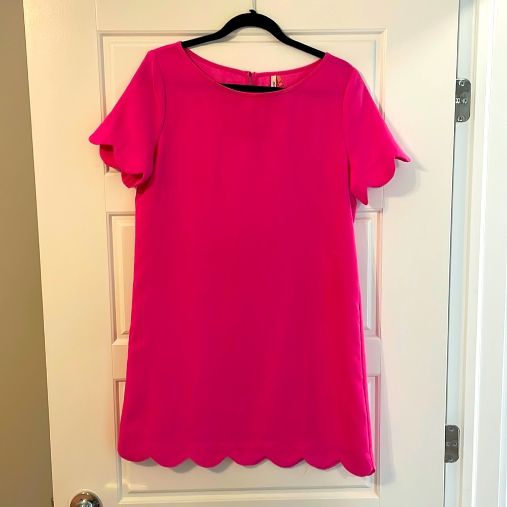 Pink Scallop Bottom Shift Dress